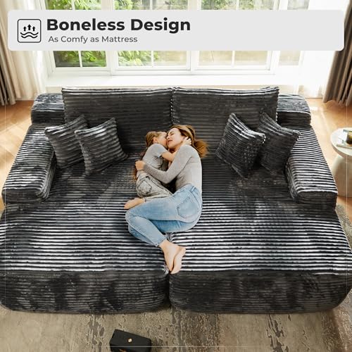 Image of HOOOWOOO Chaise Lounging Sleeping Couch,81x67 Assembly Free Modern Minimalist Sofa,Extra Deep Large Sofa Couch Set,Free Standing Floor Couch in A Box for Living Room(Grey Velvet Uphosted)