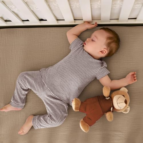 Image of lulumoon Mini Crib Sheets Muslin: Soft Cotton Fitted Mini Crib Mattress Sheets for Boys and Girls 2Pack