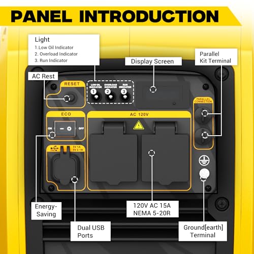 Image of 2450-Watt Portable Inverter Generator for Home Use, 1.6Gallon Large Fuel Tank Up to 8.3 Hours Use, 120V Gas Powered Generator Super Quiet - EPA Compliant,Yellow