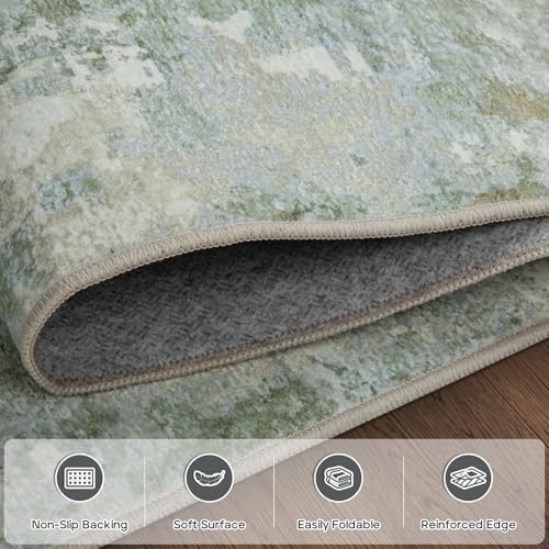Image of 8x10 Area Rugs for Living Room Rug Washable: Modern Large Rug for Dining Room Bedroom Carpet Non Slip 8 by 10 Indoor Abstract Nursery Home Office Green