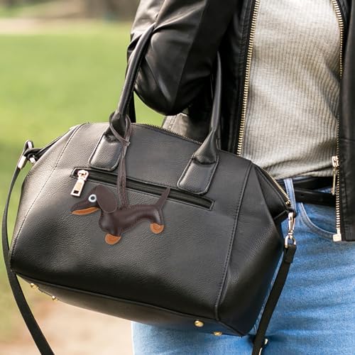 AHQiZFX Dackel-Schlüsselanhänger Aus Leder - Glücksbringer Hund Anhänger - Geschenk für Frauen Und Männer - Braun