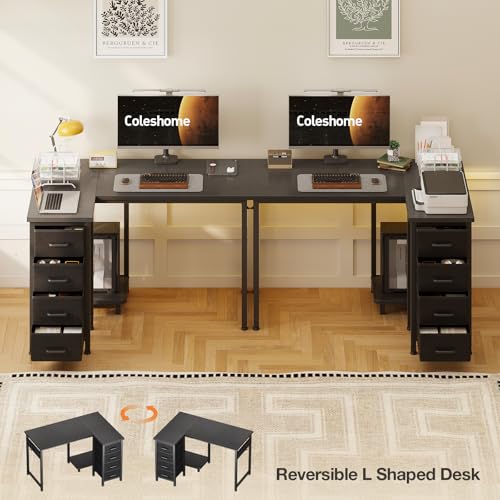 Bureau d'ordinateur avec tiroirs meuble d'angle réversible en L Coleshome - 6
