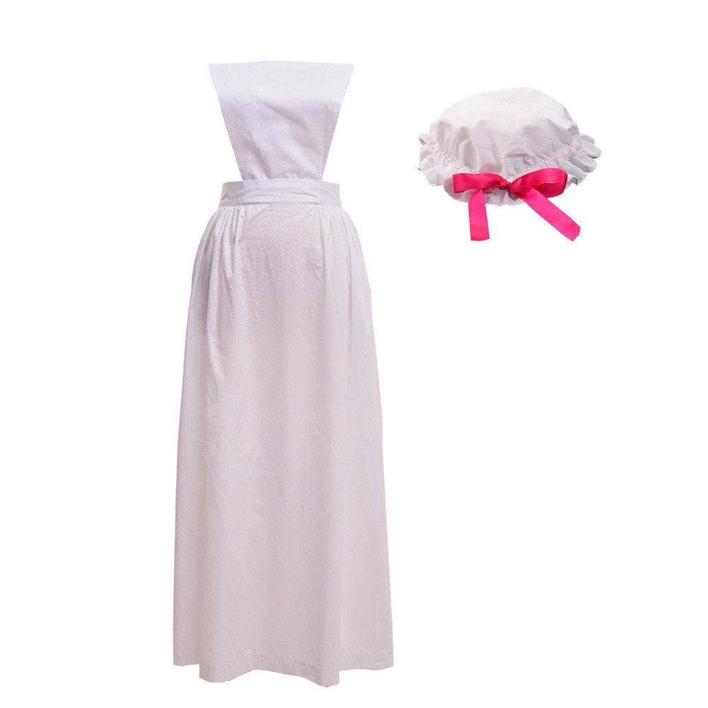 Graceart Women's Style02 Victorian Maid Pinafore Apron Colonial Prarie Peasant Apron With Bonnet (Style02)
