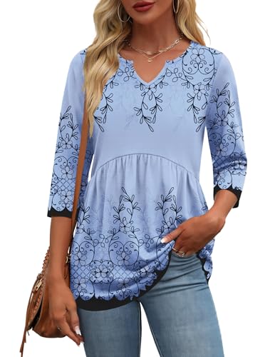 Zeagoo 3/4 Length Sleeve Womens Tops 2026 Shirts for Women Dressy Casual Fashion Clothing V Neck T-Shirts Fall Outfits - Image 3