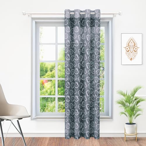 Image of Curtains 7 feet Long Set of 10 | Grey Transparent Sheer Curtain | Room Decoration Items for Bedroom | 215 x 118 cm | Leaf Design Door Curtain | | Perfect for Home Decor