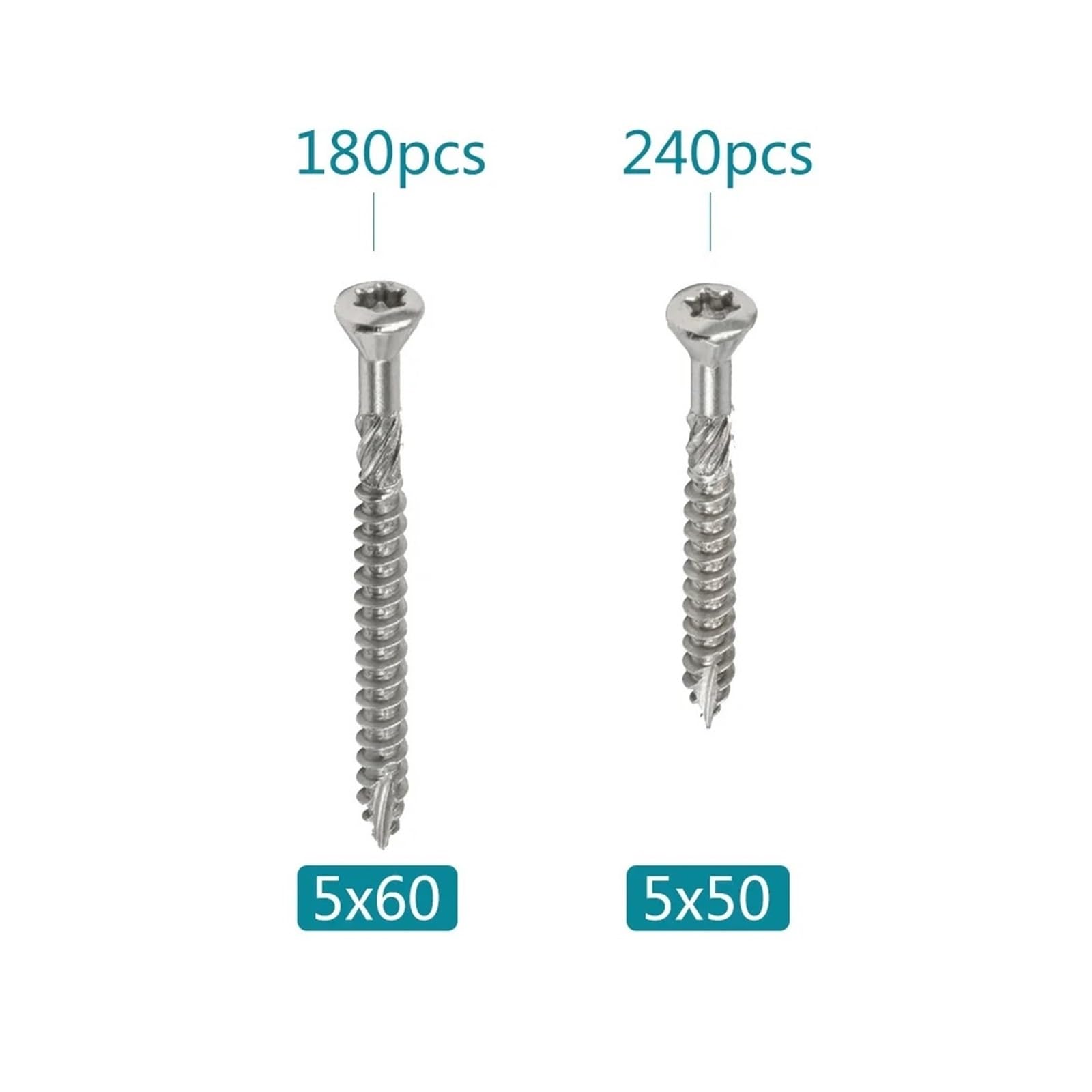 Tornillos de cubierta de acero inoxidable | 180/240 piezas 5x50-60 mm Entarimado for valla de terraza: Tornillos for cubierta(5x50mm 240Pcs)