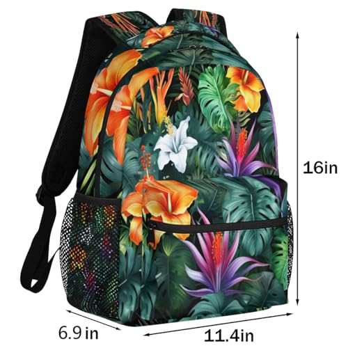 Tropical Flowers Palm Leaves Lightweight Backpack for Women Men Laptop Travel Backpack Casual Daypack Multi-Purpose Backpacks Waterproof Large Backpack Bag2