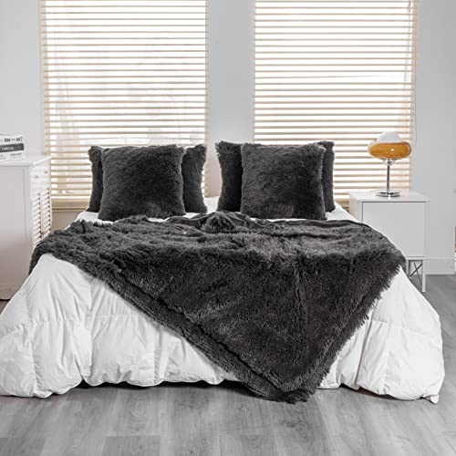 YUSOKI Long Faux Fur Twin Size Blanket,2 Layers,3.4lb for Bed Couch Home Décor Gifts Men (Black,60" x 80")