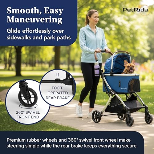 Luxury Pet Stroller with Detachable Carrier | Lightweight Design with Easy One-Hand Fold & Spacious Storage Basket | Safe & Comfortable Travel for a Small to Medium Dog or Cat, Blue - Image 4