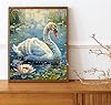 Swan in the Lake Paint by Number for Adults Beginners Dewdrop Lotus Flower DIY Painting on Canvas with Brushes Acrylic Paints White Swan Decor Paint by Numbers for Gift 16x20 Inch（Without Frame） #2