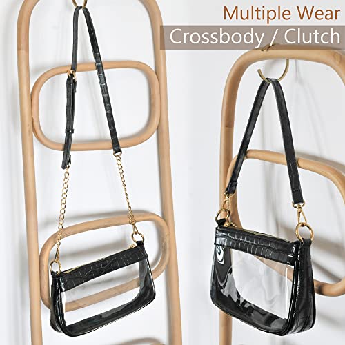 Clear Shoulder Handbag Classic 90S Purse Women Vegan Leather Crocodile Corssbody Bag (Black) #TOP4