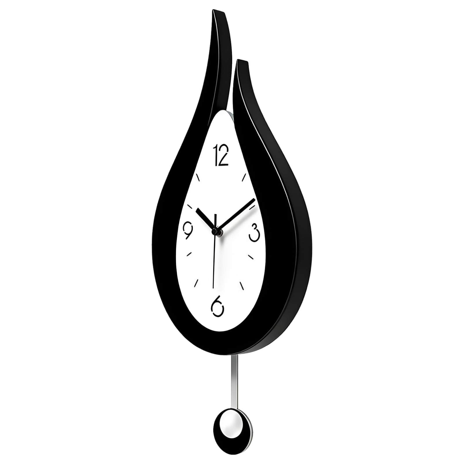 Reloj de pared con péndulo acrílico de gota de agua, 24 x 52 cm, estilo moderno en blanco y negro, movimiento silencioso, relojes decorativos para sala de estar, dormitorio, oficina
