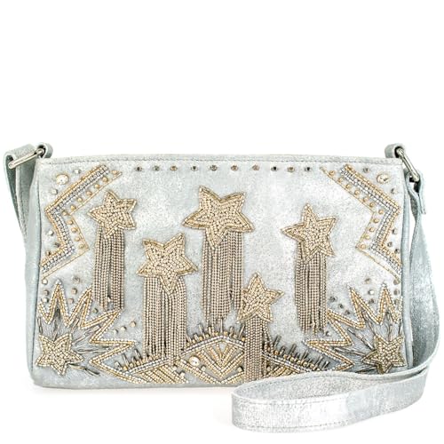 Mary Frances Silver Streak Beaded Handbag Starburst Crossbody Bag Novelty Purse