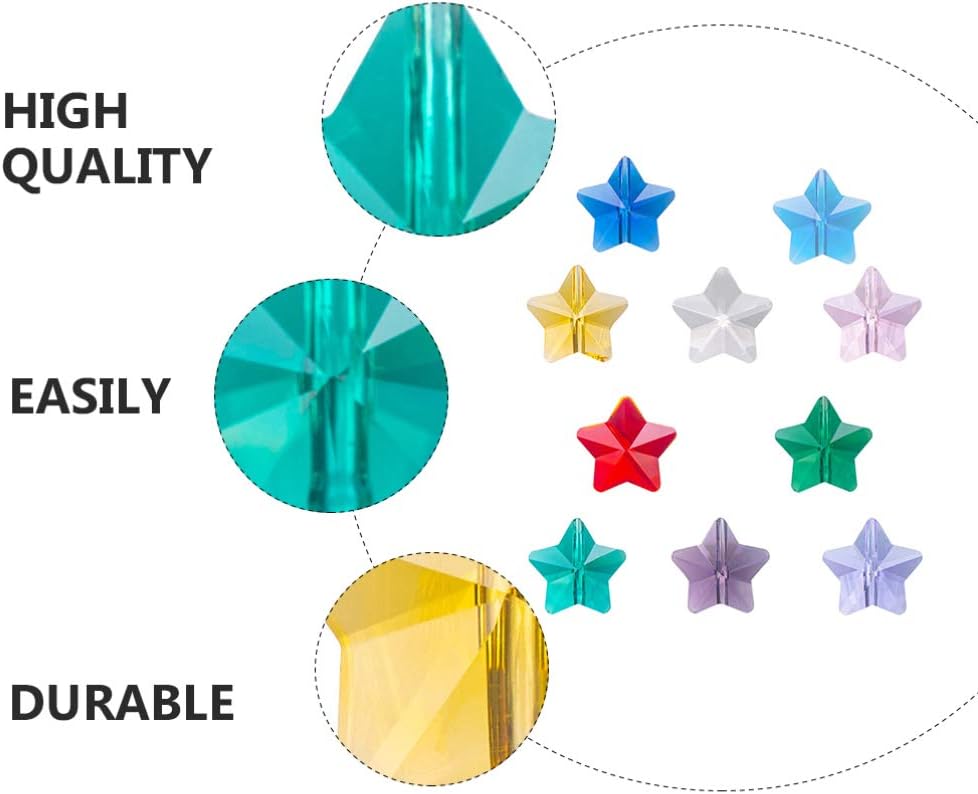 100pcs 14mm Star Lampwork Beads Loose Beads Single Hole Colorful Jewelry Pentagram Spacers DIY Necklace Bracelet Charms Pendants for Wind Chime Pendant Making