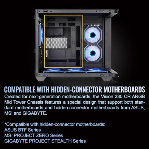 Image of Thermaltake Vision 330 CR ARGB; Mid Tower; Curved Hinged TG panel; 6x120mm Infinity ARGB PWM Fans Included; 360mm Radiator Support; 420mm GPU Clearance; Hidden Connector Support;Black;CA-11V-00M1WN-00