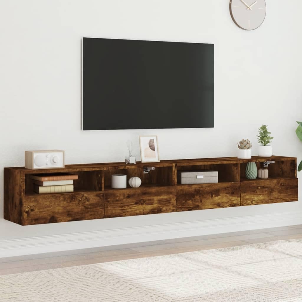 Meubles TV muraux pour optimiser l'espace : la solution rangement chêne fumé 100x30 cm