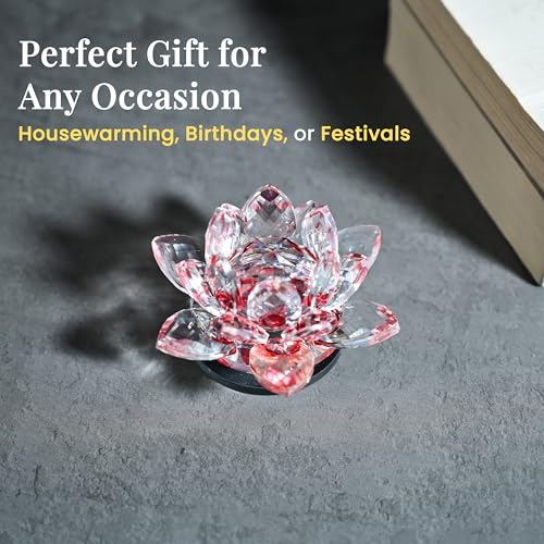 Image of HindCraft Crystal Lotus Flower for Decoration - Transparent Glass Lotus Showpiece for Home Decor, Vastu Items, Car Dashboard Decoration, Feng Shui Good Luck Gift (Multicolor)