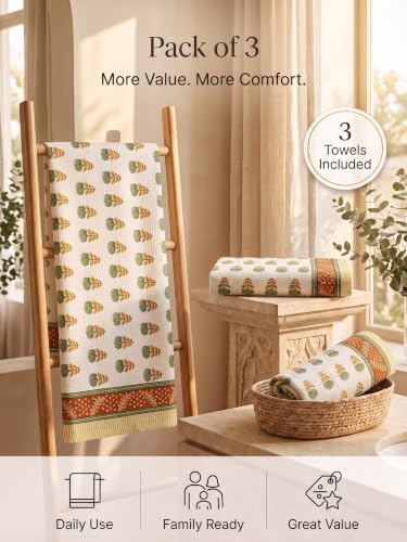 Image of Mafatlal Madhuban 250 GSM Premium Cotton Waffle Bath Towels Pack of 3 | 147 x 76 cm | Touch | Quick Dry | Bathroom Towel | Aqua Blue