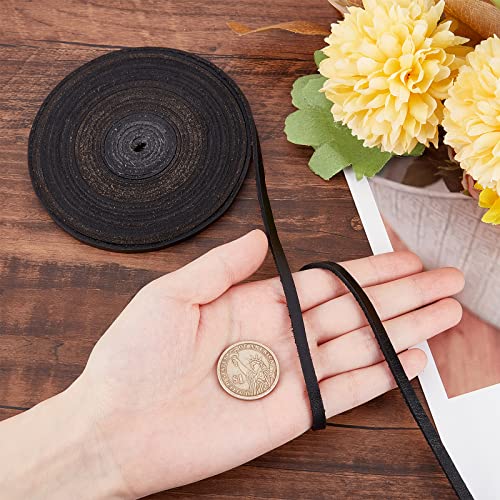 GORGECRAFT 5.5Yds 5mm Black Flat Genuine Leather Cord Natural Leather String Lace Strips Full Grain Cowhide Braiding String Roll for Jewelry Making DIY Craft Braided Bracelets Belts Keychains - Image 3
