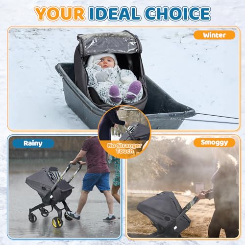 Image of Car Seat Rain Cover with Clear Peep Window, Universal Car Seat Cover Baby with Zipper Door and Side Ventilation, All-Round Snow, Wind & Rain Canopy Waterproof Cover, Machine Washable, Grey