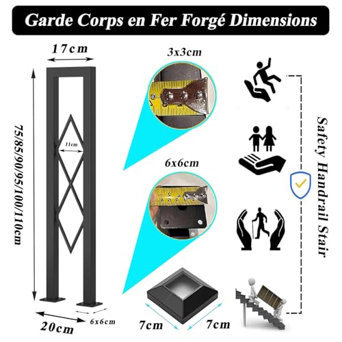 Rampe intérieur extérieur pour couloirs et escalier en U noir
