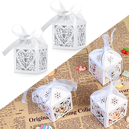 50 Pièces Boîtes de Faveur de Mariage, Boîtes Cadeaux en Papier Blanc, Boîtes à Bonbons, Bonbons Coffret Cadeaux, Boîtes à Dragées pour Mariage, Bonbons, Anniversaire, Fête