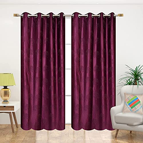 Image of Polyester Premium Tree Design Punching Screen for Home Office | Room Darkening Long Door Curtains 9 Feet Long Set of 4 | Modern Parde for Living Room and Bedroom | Wine Curtains