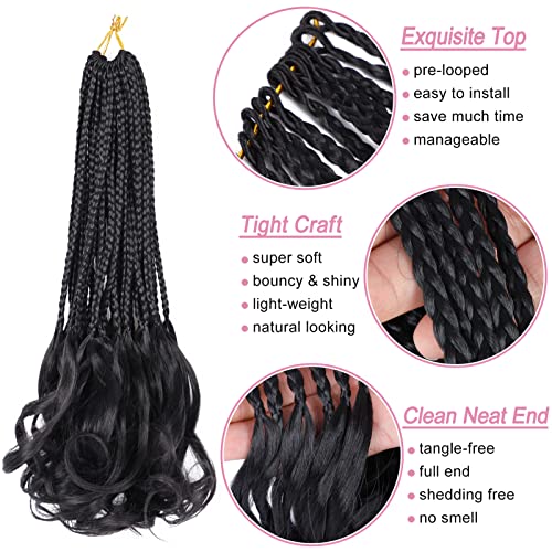 French Curl Crochet Braids 14 Inch 6 Packs Goddess Box Braids Crochet Hair Pre Looped French Braiding Box Braids With Curly Wavy Ends Synthetic Hair Extensions (#1B) #TOP3