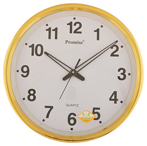 Image of PROMISE Plastic Wall Clock (33 cm x 4 cm x 33 cm, Gold with White