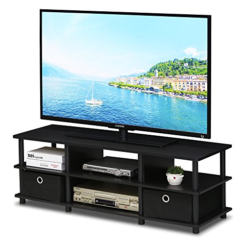 Image of Furinno ECON TV Stand, 3-Tier Entertainment Center with Shelf, TV Console with Storage Bins, Open Frame for Cable Management, Toolless Assembly, for Living Room, Bedroom, Espresso