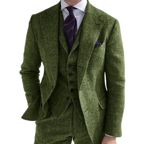 Men's 3 Piece Suit for Winter Wedding Formal Groom Tweed Wool Tuxedo Blazer Vest Pants