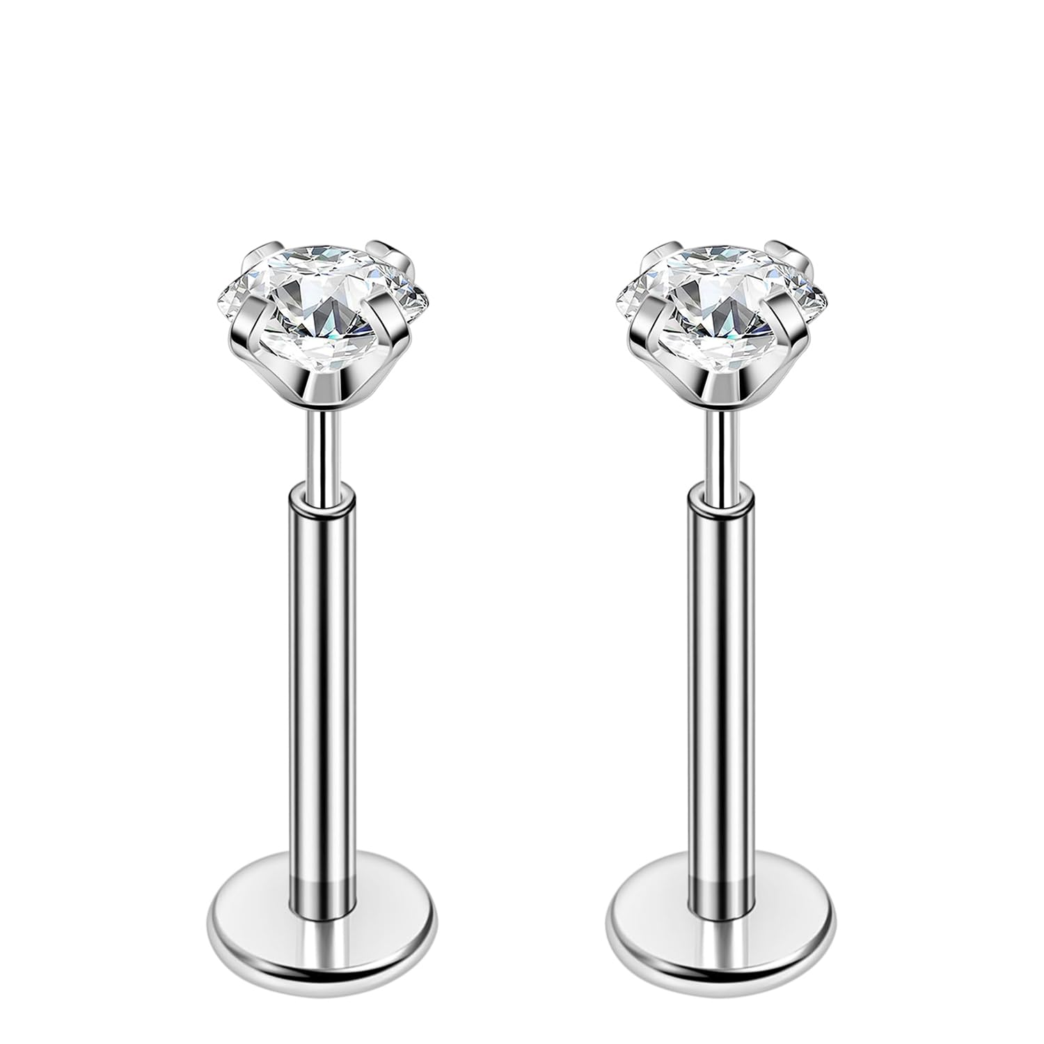 PunkTracker 16g/18g/20g Titanium Steel Threadless Flat Back Cartilage Earrings for Helix/Tragus/Conch/Daith/Earlobe - Nose Studs Lip Rings Labret Monroe Piercing Jewelry for Women Men 2PCS