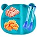Assiette à Ventouse pour Bébé Silicone + Cuillère + Fouchette Forte aspiration Solide Epaisse Antidérapante Set de Table avec 3 compartiments(Vert)