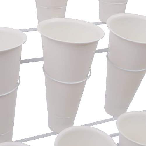 Miniatura 7 de Soporte para plantas móviles con ruedas y 12 cubos, soporte de exhibición de flores de 3 capas, cubo de flores de floristería arte de hierro para