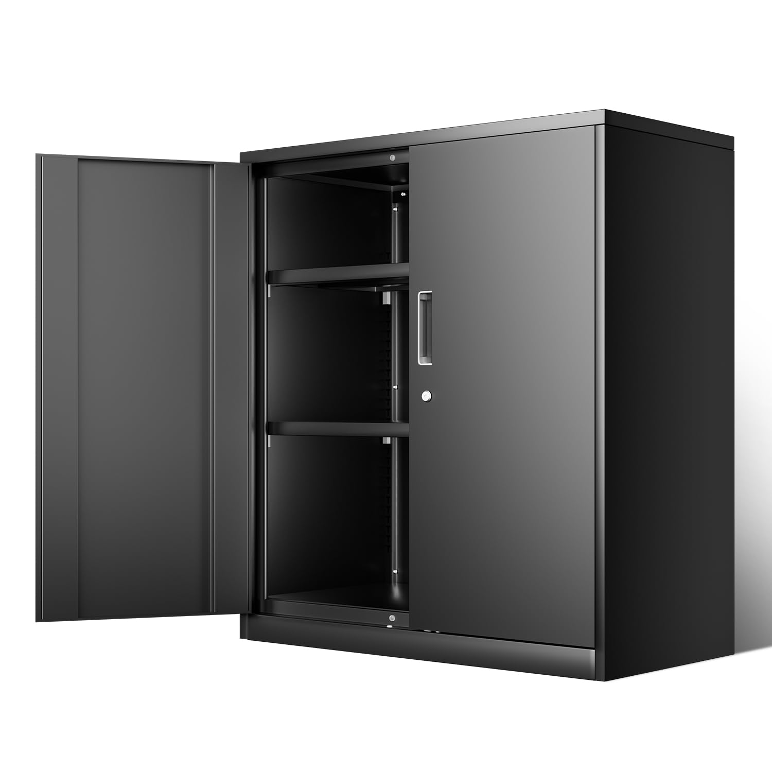 DNA MOTORING Metal Storage Cabinet, 36'' Locking Tool Cabinet with 2 Doors and 2 Adjustable Shelves, Metal Heavy Duty Utility Cabinet for Garage,Office,Home,Gym, Black, TOOLS-00631-BK-BK