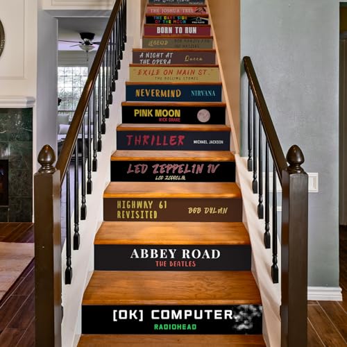 funlife Stair Riser Decals Peel and Stick, 14Pcs Stair Stickers for Home Hotel Stores Decor, Self-Adhesive, Waterproof, Classic Albums, 7.09x39.3inch/18x100cm
