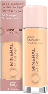 Mineral Fusion Full Coverage Foundation, Liquid Foundation - Neutral 1- Fair Complexion w/Neutral Undertones, Lightweight Matte Finish, Up to 12 Hr Hydration, Hypoallergenic & Vegan, 1 fl. oz