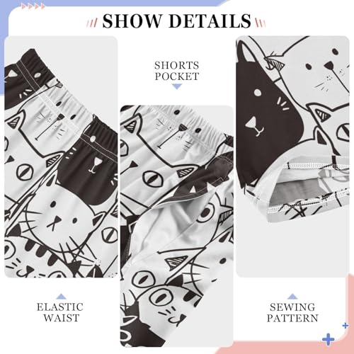 Doodle Cat Black White Boys Pants for Kids Jogger Pants with Pockets S-XL4