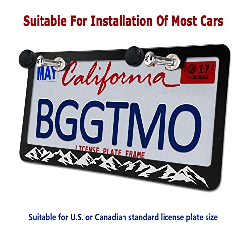 Bggtmo Mountains License Plate Frame- Black Aluminum Car Tag Cover Holder With Stainless Steel Screws Caps, Snow Mountain Tree Decal Sticker, 1 Pack 2 Hole #TOP4