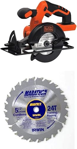 BLACK+DECKER Sierra circular inalámbrica de 20 V MAX de 5-1/2 pulgadas, herramienta solo con IRWIN Tools MARATHON Hoja de sierra circular