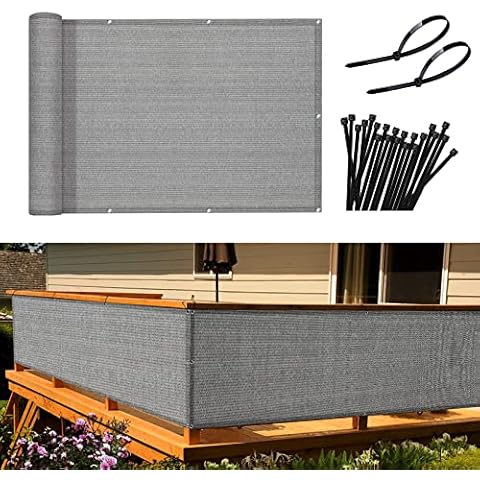 Sunnylaxx Balkon Sichtschutz Balkonabdeckung 90x600 cm Windschutz Leicht Transparent Blickdichte Balkonumspannung,Balkonverkleidung,HDPE Wind- und UV-Schutz, mit Ösen und Kabelbinder Grau gemischt Cover