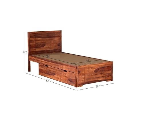 Ferrovilla Werol Single Sheesham Wood Bed with Drawer Storage | Sheesham Wood Bed | Solid Wood Bed | Bed for Home | Bed with Storage| Single Size Bed | Bedroom Furniture | Single Cot | Wooden Cot - Image 2