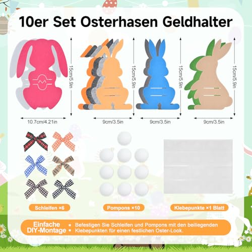 10 Stück Ostergeschenke Erwachsene/Kinder, Geldgeschenk Ostern Verpackung, Osterdekoration Filzmaterial-Ideal zum Verpacken von Ostergeschenken und Osternest-Hasendekorationen