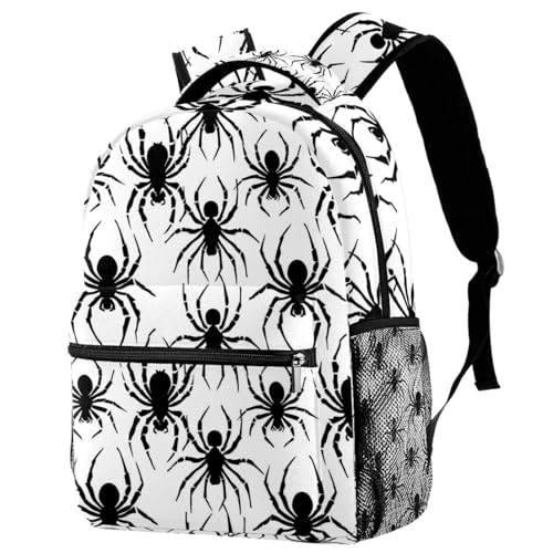 Sac à dos voyage avec porte-bouteille filet et motif araignée noire