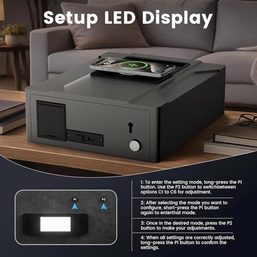 XDeer Biometric Gun Safe for Handgun, Nightstand Smart Safes Box with Wireless Charging for Phone and Watch, 3 Ways Quick Access Fingerprint Gun Safes, Auto Pop-up Drawer Safe with Digital Clock 1PCS by XDeer - Used condition - Image 4