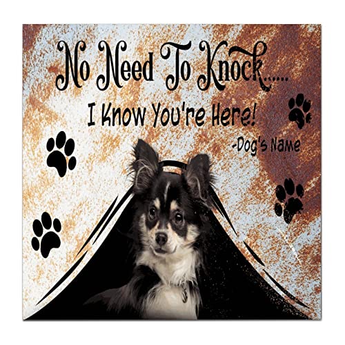 Farmhouse Sign No Need to Knock Chihuahua Wood Rustic Style Wall D¨¦cor Sign Wood Wall Art Shelf Decor Signs for Kids Bathroom 10×10 inch