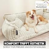 noviclass® Hundesofa Chaffar Hundebett | Orthopädische Matratze | Moderner Stil | Cord-Design Größen (Creme, XXL (140cm))