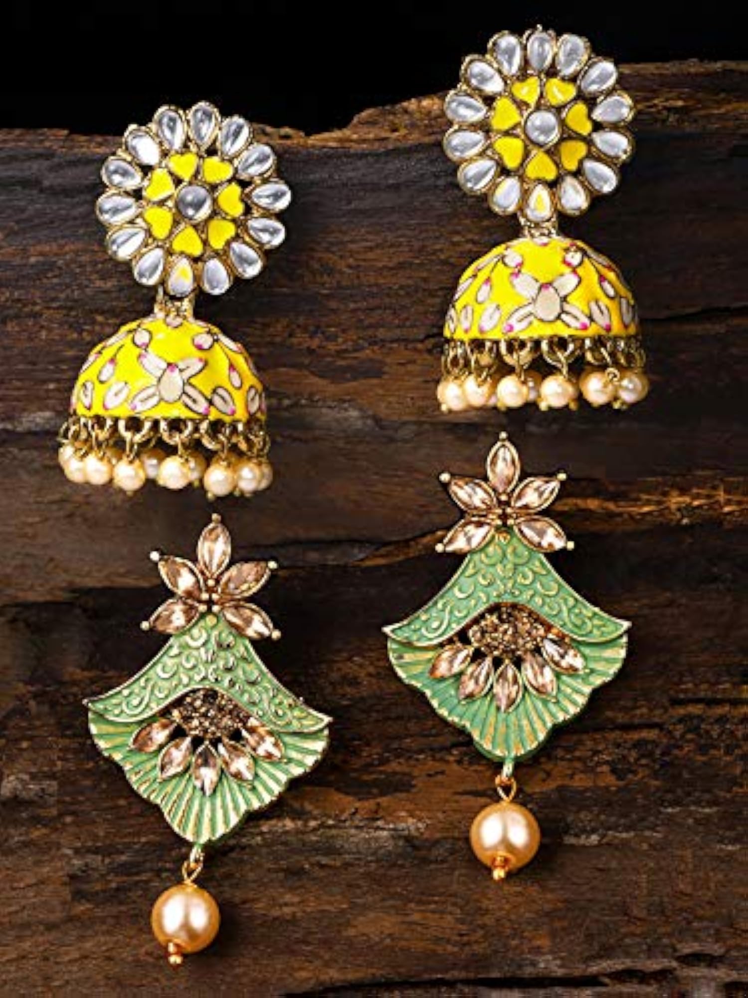 Non Precious Metal Jhumki Earrings, Yellow, ZPFK9032