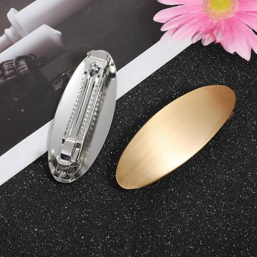 Mabor 2 presilhas de cabelo ovais de metal francês para mulheres, antiderrapante, simples, grande, g