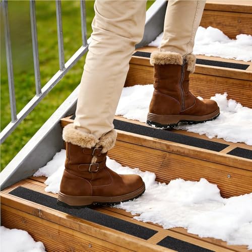 AkiiGer Outdoor Stair Treads Non Slip, 4 Pack 16" x 2" Heavy Duty Anti-Slip Decking Strips for Stairs, Steps, Decks, Ramps - Aluminum Alloy & Carborundum - Waterproof - Wear-Resistant - with Screws